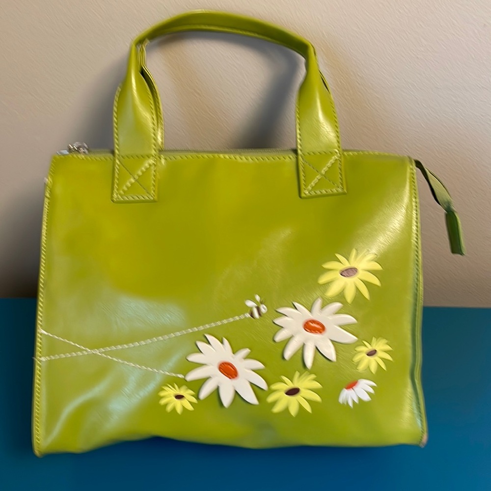 Adorable Chartreuse Bag with Flowers